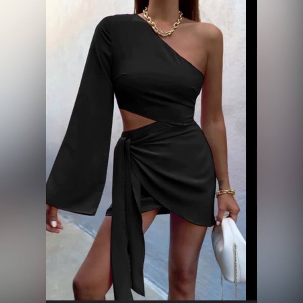 NWT RUNAWAY Ava One Shoulder Mini Dress Black XL/10